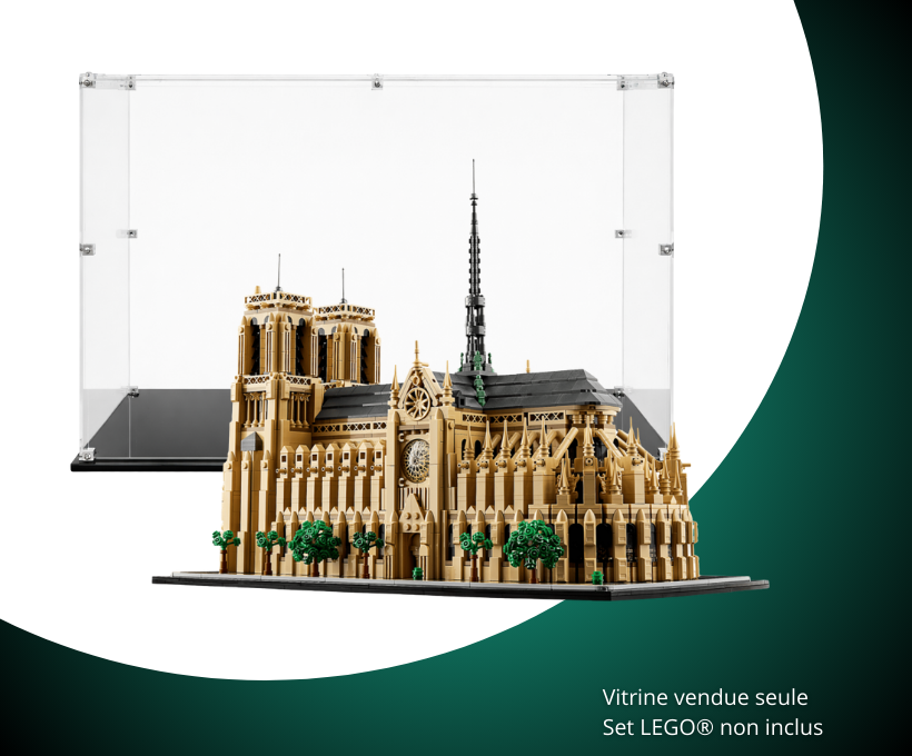 DANRUN Boîte à vitrine acrylique compatible avec Lego 21061 Cathédrale Notre -Dame à Paris Modèle transparent rectangulaire Support de table 45,5 x 25,4 cm