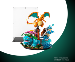 Vitrine pour LEGO® Pokémon Florizarre, Dracaufeu et Tortank #72153 — Visuel principal Vitrine LEGO Florizarre, Dracaufeu et Tortank 72153